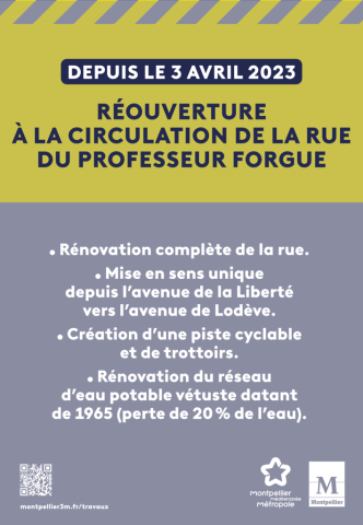 Réouverture à la circulation de la rue du professeur Forgue à Montpellier